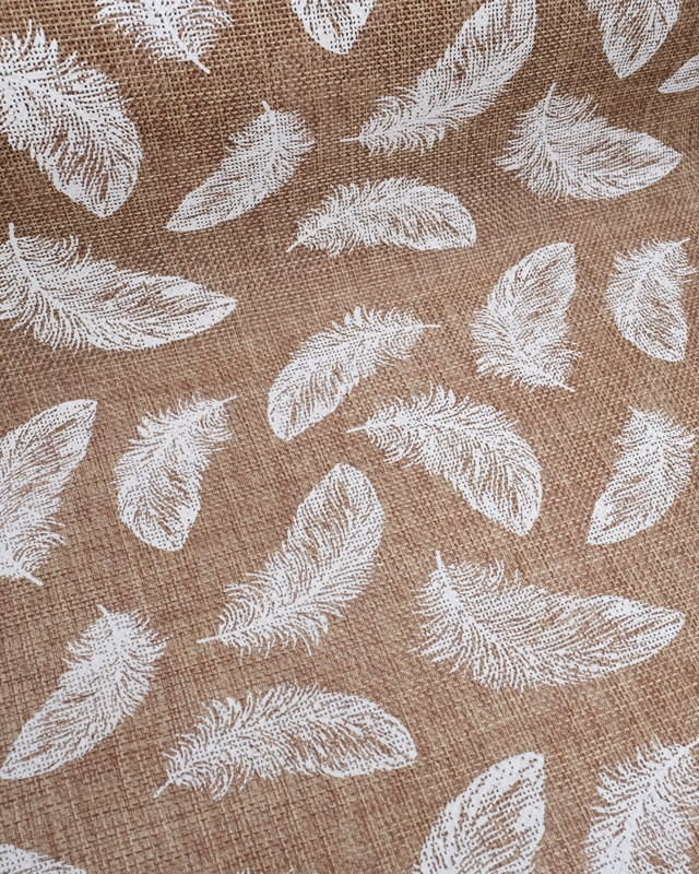 Toile de Jute Motif Café Plume Blanc - Mercerine