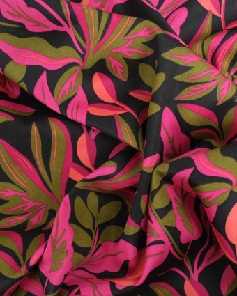 Satin de Coton Nerida Hanse Noir Lush Leaves  - Mercerine