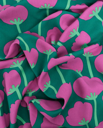 Viscose Nerida Hansen Ecovero Vert Poppies - Mercerine