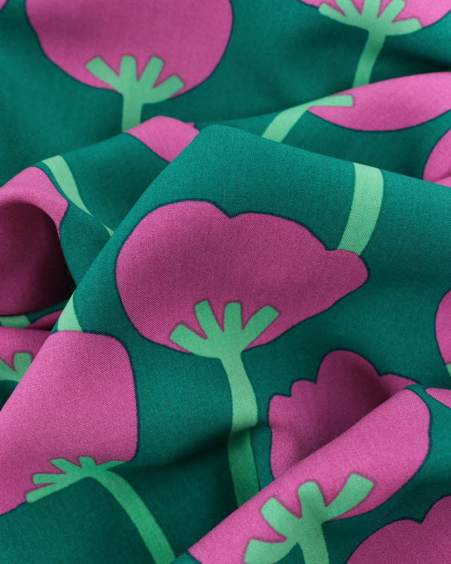 Viscose Nerida Hansen Ecovero Vert Poppies - Mercerine