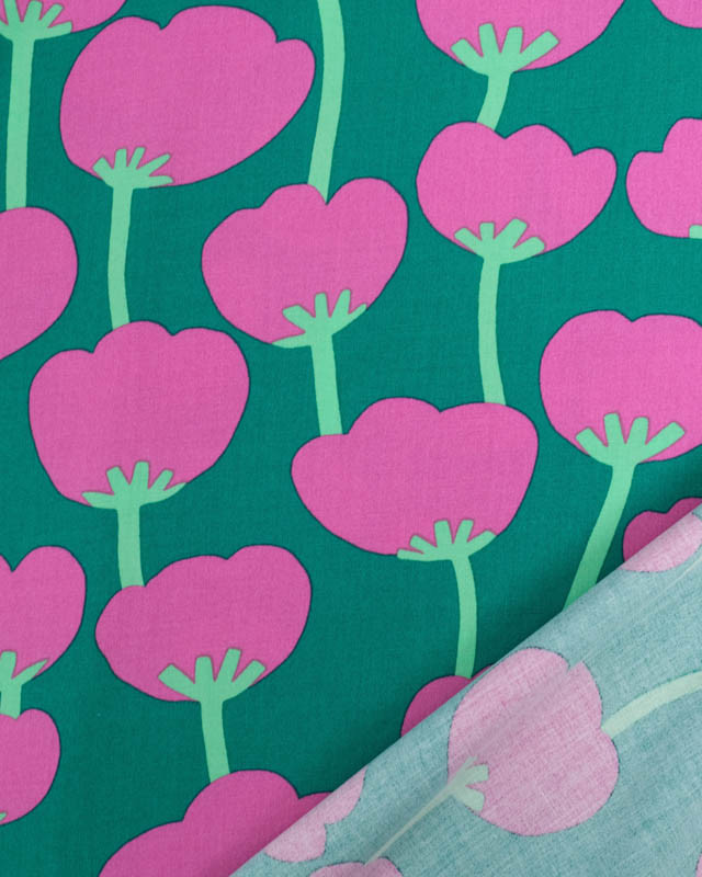 Viscose Nerida Hansen Ecovero Vert Poppies - Mercerine