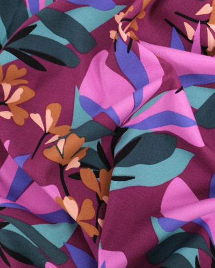 Viscose Stretch Nerida Hansen Bordeaux Spring Garden - Mercerine