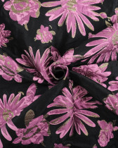 Jacquard Noir Motif Fleuri Rose et Lurex Doré