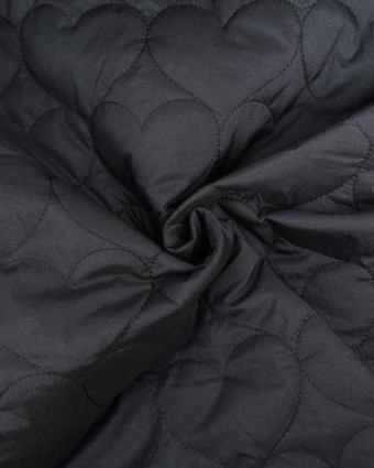 Tissu Matelassé Doudoune Noir Cœur Effet Pailleté - Mercerine