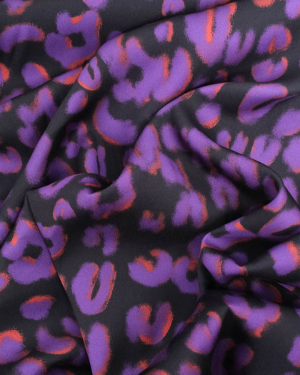 Viscose Noire Motif Léopard Violet - Mercerine