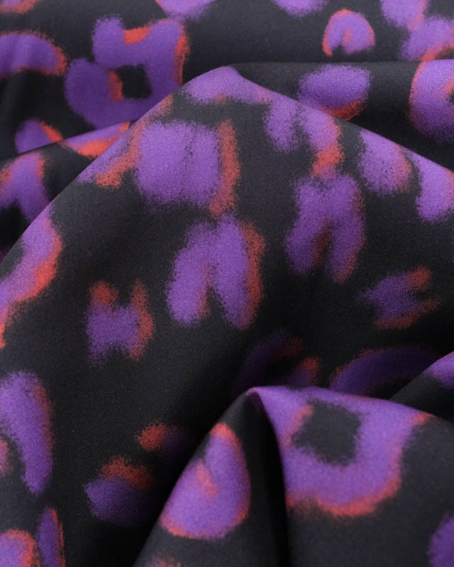 Viscose Noire Motif Léopard Violet - Mercerine