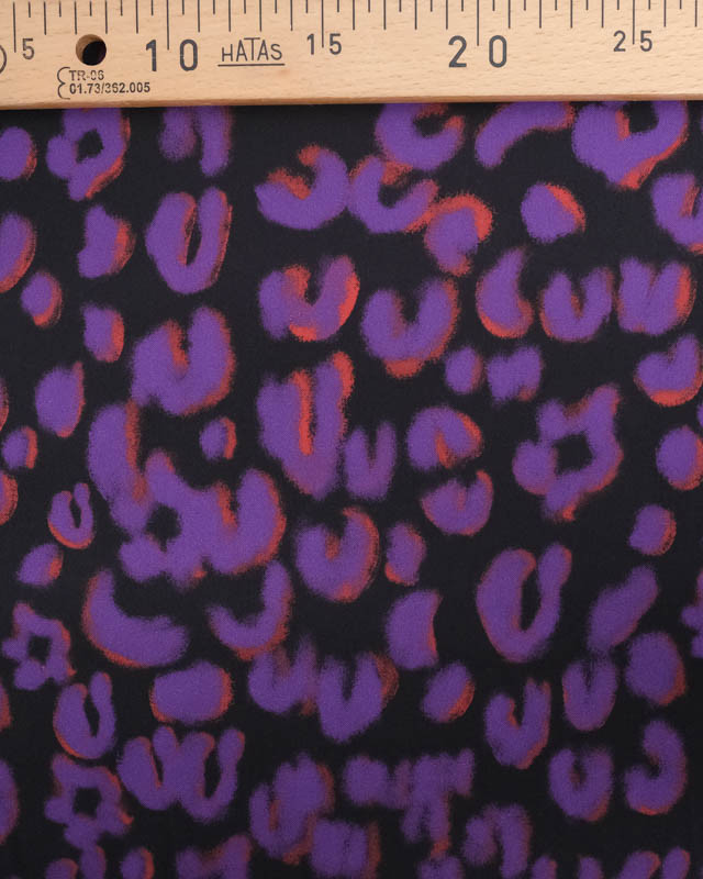 Viscose Noire Motif Léopard Violet - Mercerine