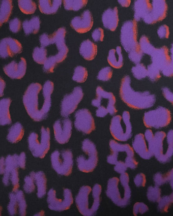 Viscose Noire Motif Léopard Violet - Mercerine