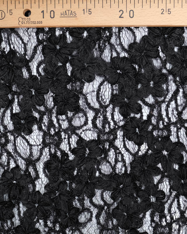 Dentelle Noire Broderie Ruban Sequins - Mercerine