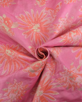 Jacquard Rose Motif Fleuri Orange et Lurex Doré