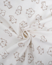 Flanelle Coton Ecru Motif Petit Chat - Oeko-Tex