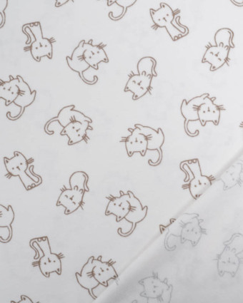 Flanelle Coton Ecru Motif Petit Chat - Oeko-Tex - Mercerine