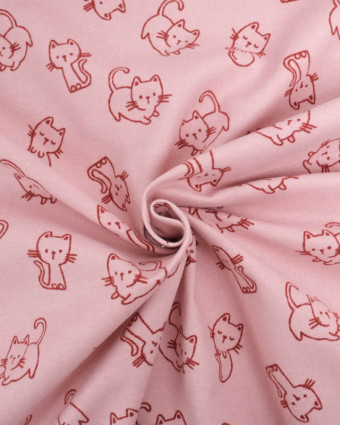 Flanelle Coton Rose Motif Petit Chat - Oeko-Tex - Mercerine