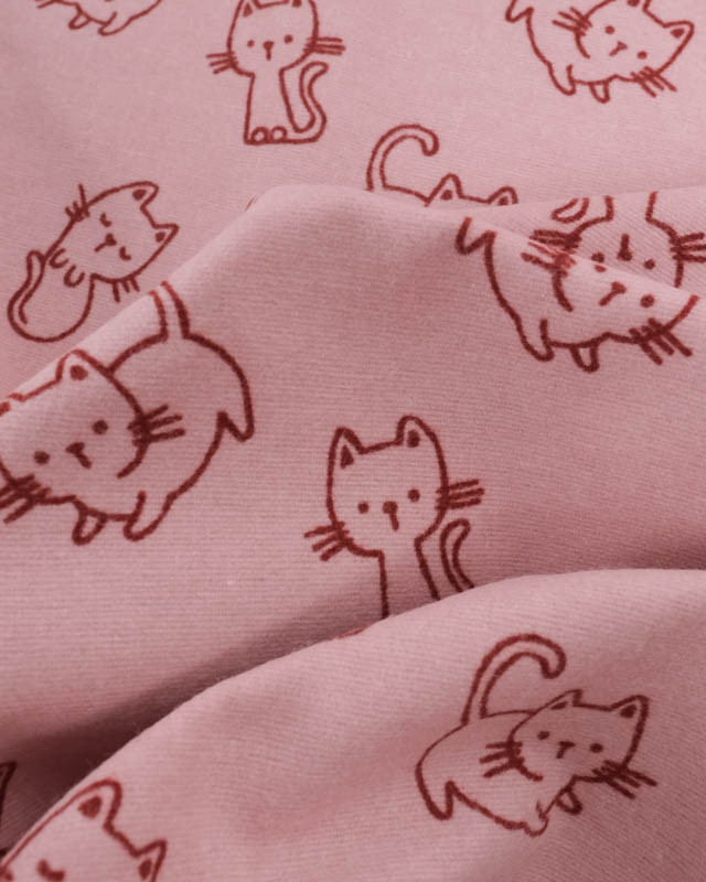 Flanelle Coton Rose Motif Petit Chat - Oeko-Tex - Mercerine