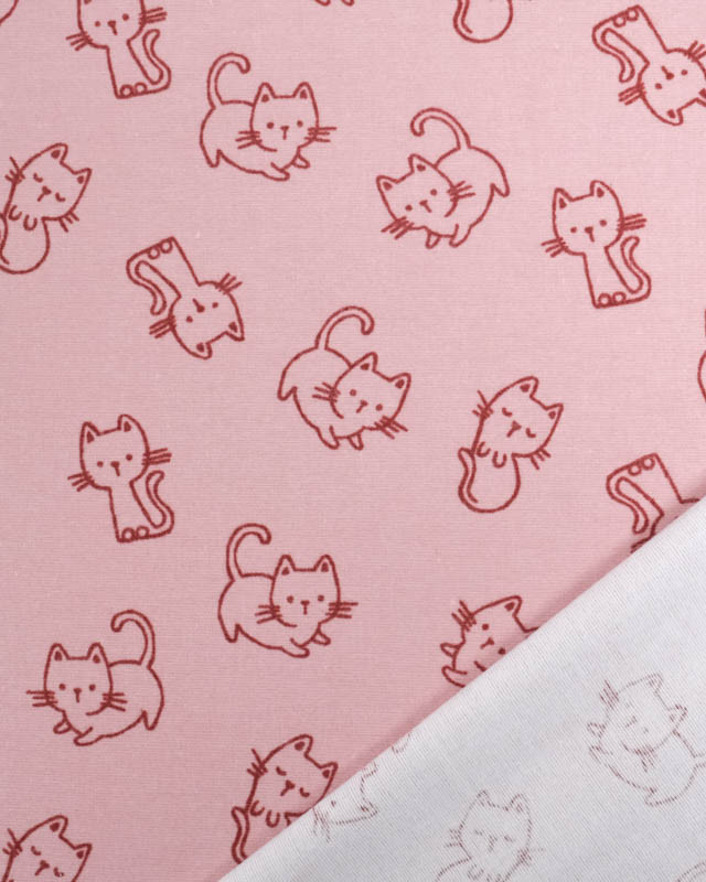 Flanelle Coton Rose Motif Petit Chat - Oeko-Tex - Mercerine