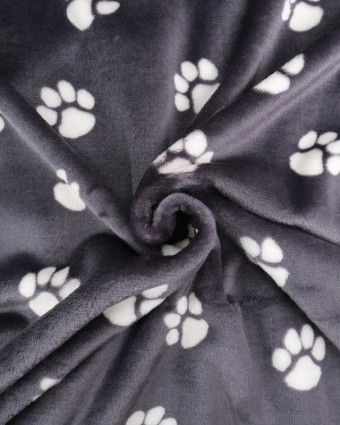 Tissu Doudou Anthracite Motif Pâtes de Chien - Mercerine