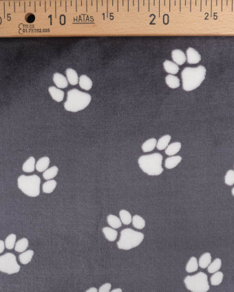 Tissu Doudou Anthracite Motif Pâtes de Chien - Mercerine