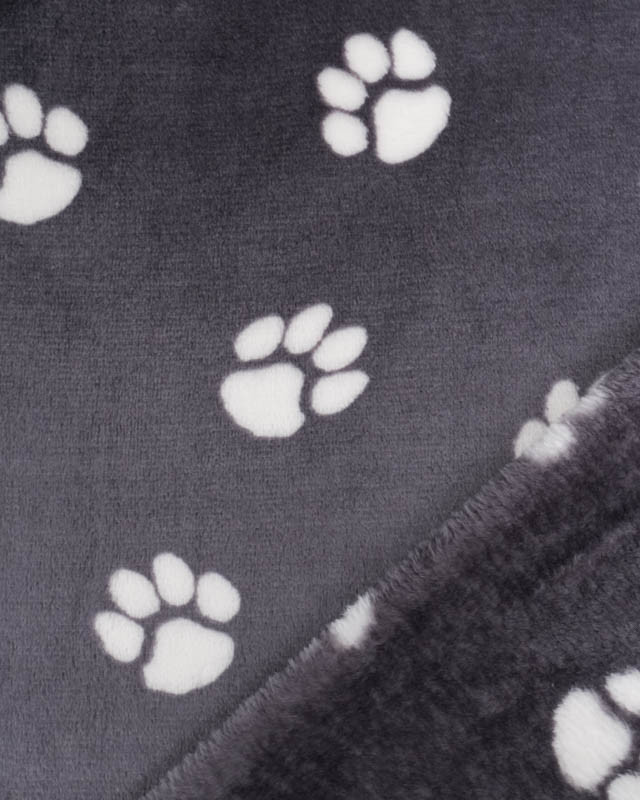 Tissu Doudou Anthracite Motif Pâtes de Chien - Mercerine