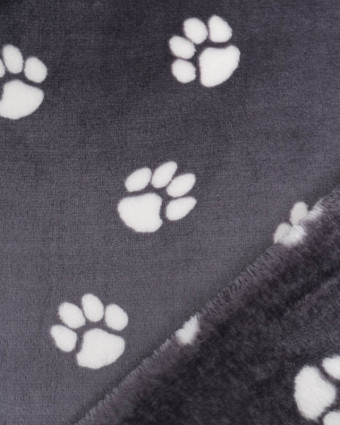 Tissu Doudou Anthracite Motif Pâtes de Chien - Mercerine