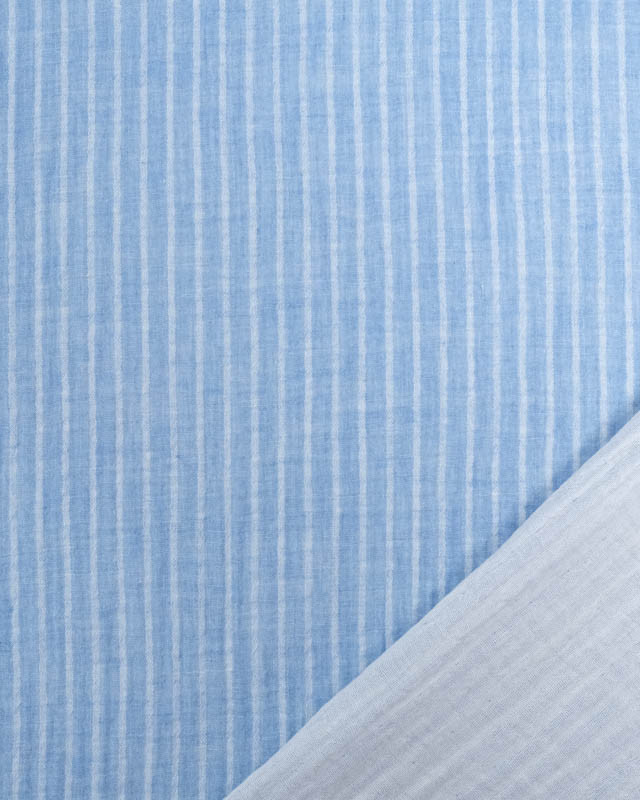 Tissu Double Gaze Bleu Ciel à Rayures - Mercerine