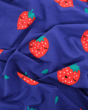 Sweat Léger Bleu Marine Envers Très Doux Motif Fraise - Mercerine