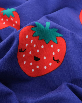 Sweat Léger Bleu Marine Envers Très Doux Motif Fraise - Mercerine