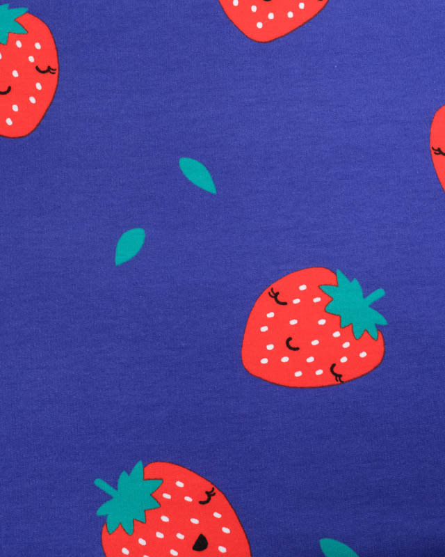 Sweat Léger Bleu Marine Envers Très Doux Motif Fraise - Mercerine