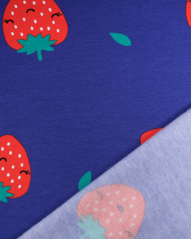 Sweat Léger Bleu Marine Envers Très Doux Motif Fraise - Mercerine