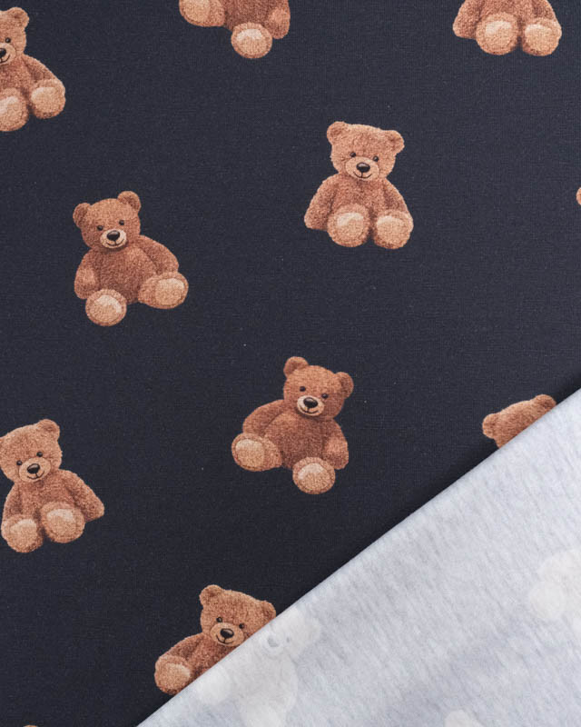 Tissu Jersey  Bleu Nuit Motif Petit Ourson - Oeko-Tex - Mercerine