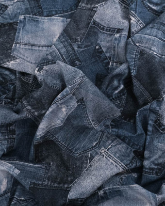 Tissu Jersey Bleu Motif Poche de Jean - Mercerine