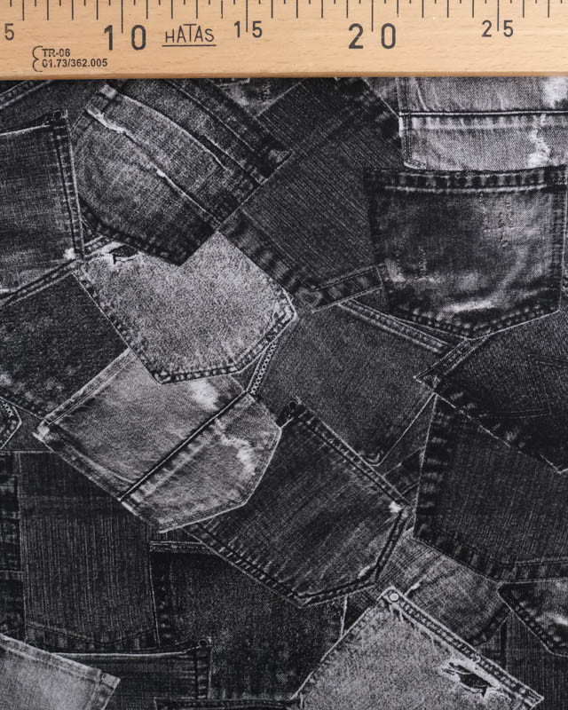 Tissu Jersey Noir Motif Poche de Jean - Mercerine