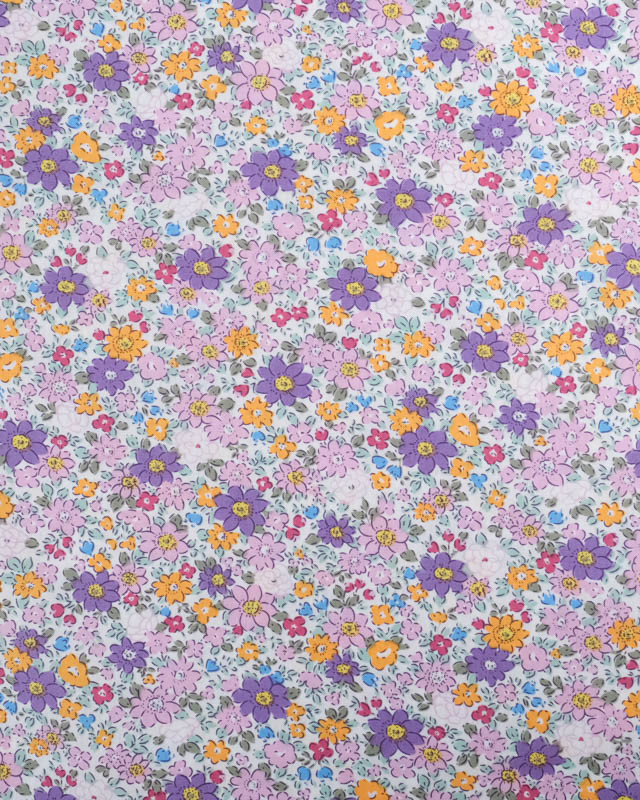 Popeline de Coton Petites Fleurs Mauves et Violettes Oeko-Tex - Mercerine