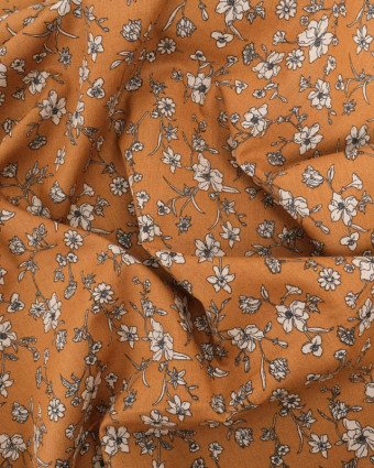 Popeline de Coton Caramel Motif Fleuri Taupe Oeko-Tex - Mercerine