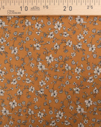 Popeline de Coton Caramel Motif Fleuri Taupe Oeko-Tex - Mercerine