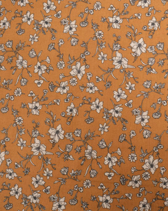 Popeline de Coton Caramel Motif Fleuri Taupe Oeko-Tex - Mercerine