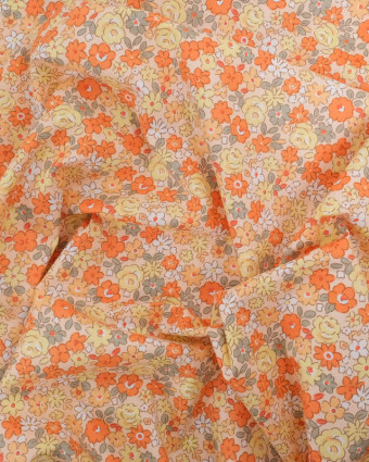 Popeline de Coton Motif Fleuri Orange Oeko-Tex - Mercerine