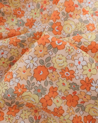 Popeline de Coton Motif Fleuri Orange Oeko-Tex - Mercerine