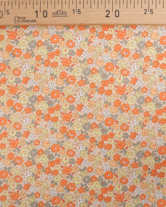 Popeline de Coton Motif Fleuri Orange Oeko-Tex - Mercerine