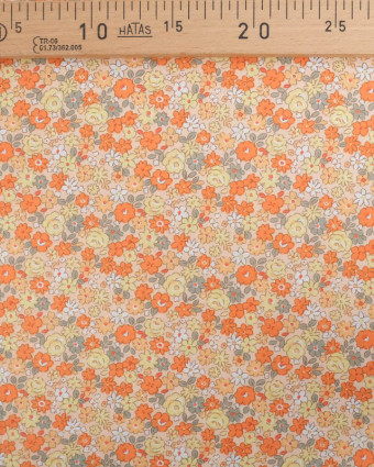 Popeline de Coton Motif Fleuri Orange Oeko-Tex - Mercerine