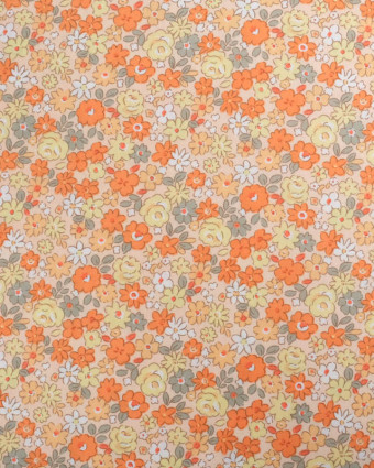 Popeline de Coton Motif Fleuri Orange Oeko-Tex - Mercerine