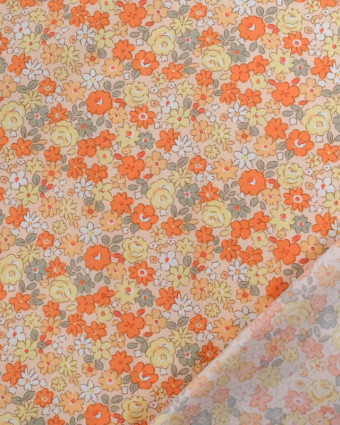 Popeline de Coton Motif Fleuri Orange Oeko-Tex - Mercerine