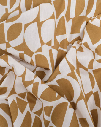 Popeline de Coton Beige Motif Géométrique Mokka Oeko-Tex - Mercerine