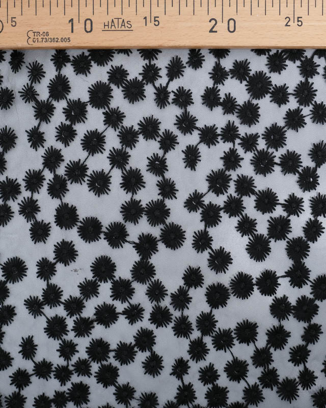 Tulle Noir Brodé Petites Fleurs - Mercerine