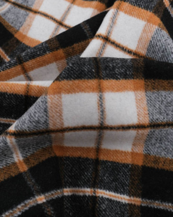 Lainage Ecru Motif Tartan Noir et Noisette - Mercerine