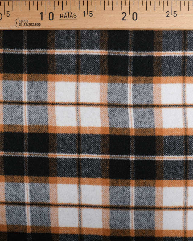 Lainage Ecru Motif Tartan Noir et Noisette - Mercerine