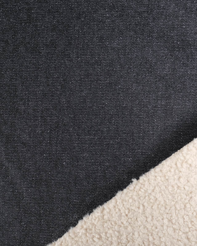 Tissu Denim Noir Envers Bouclette Ecru - Mercerine