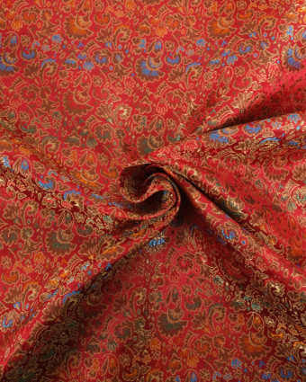 Tissu Satin Doublure Rouge Motif Floral - Mercerine