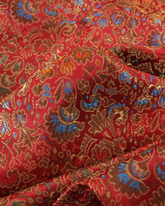 Tissu Satin Doublure Rouge Motif Floral - Mercerine