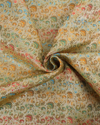 Tissu Satin Beige Doublure Motif Floral - Mercerine