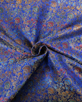 Tissu Satin Bleu Electrique Doublure Motif Floral - Mercerine